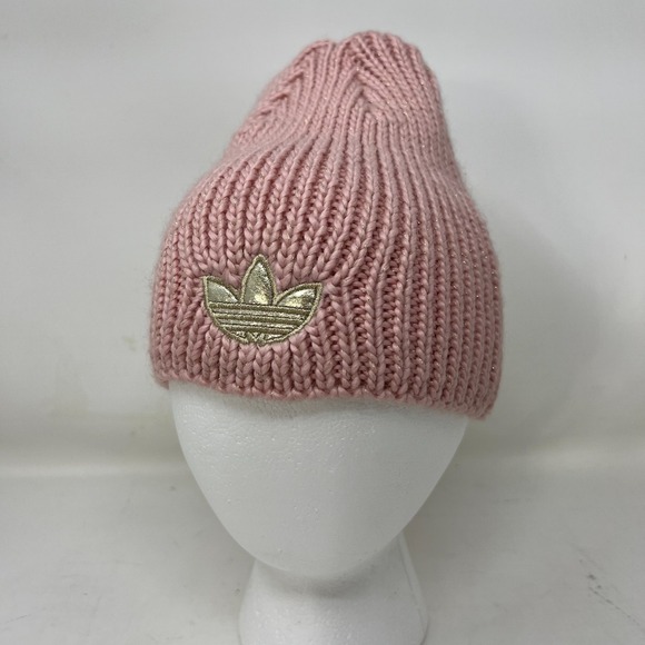 Adidas Beanie Pink Golden Logo Women's One Size VTG NWT - Picture 1 of 9